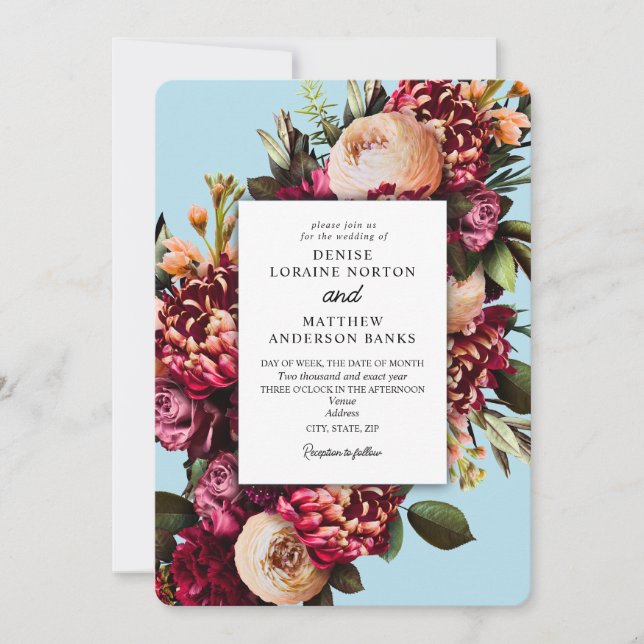 Chrysanthemum on Spun Sugar Blue Invitation (Front)