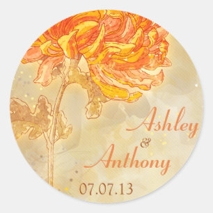 Chrysanthemum Orange Floral Wedding Envelope Seal