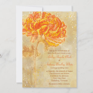 Chrysanthemum Orange Floral Wedding Invitation