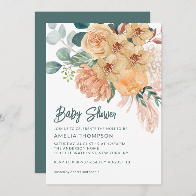Chrysanthemum Pampas Grass Eucalyptus Orchids Invi Invitation (Front/Back)