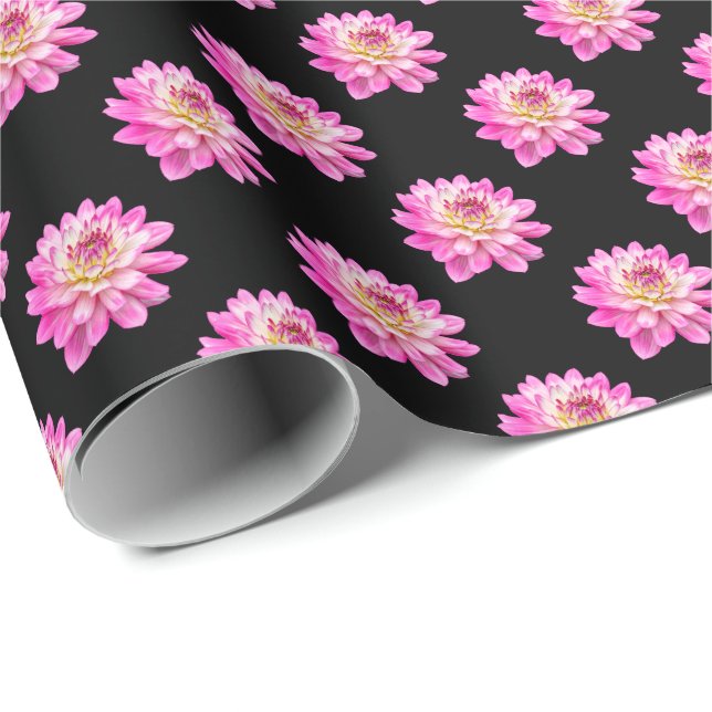 Chrysanthemum Pattern - Full Colour on Black Wrapping Paper (Roll Corner)