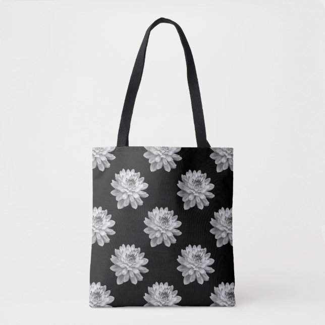 Chrysanthemum Pattern - Monochrome and Black Tote Bag (Front)