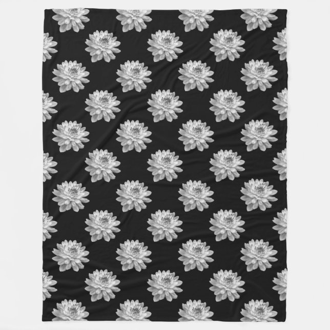 Chrysanthemum Pattern - Monochrome Black Fleece Blanket (Front)