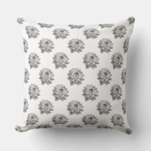 Chrysanthemum Pattern - Monochrome on White Cushion
