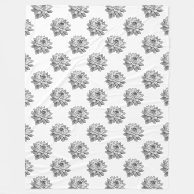 Chrysanthemum Pattern - Monochrome on White Fleece Blanket (Front)