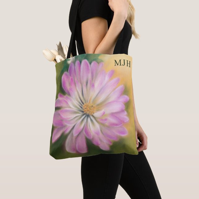 Chrysanthemum Pink and Cream Pastel Floral Tote Bag (Close Up)
