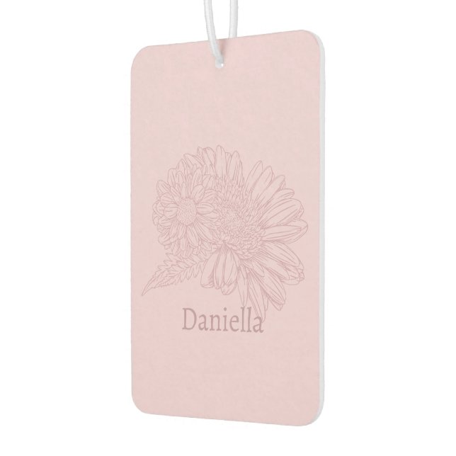 Chrysanthemum Pink Line Drawing with Your Name  Car Air Freshener (Left)