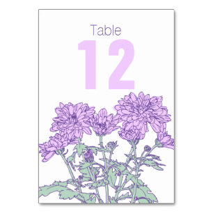 Chrysanthemum purple flower wedding table numbers
