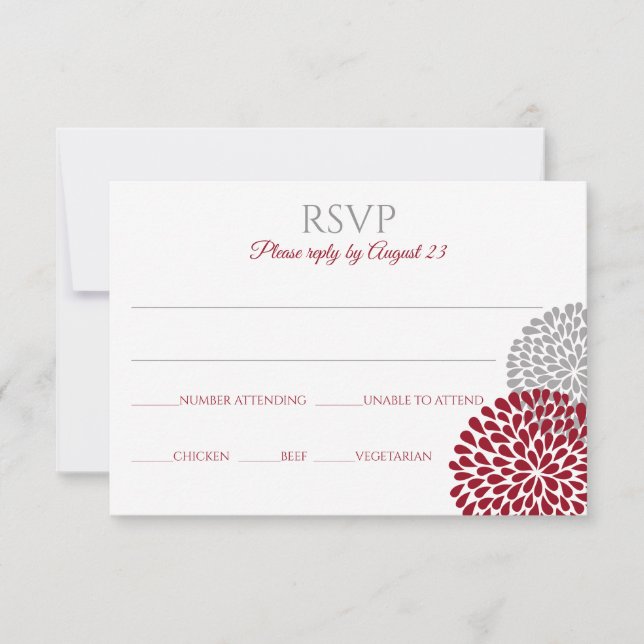 Chrysanthemum RSVP Postcard | Marsala & Grey (Front)