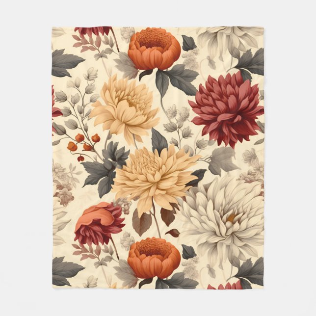 Chrysanthemum Symphony Fleece Blanket (Front)