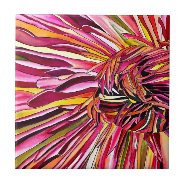 Chrysanthemum watercolor art flower ceramic tile (Front)