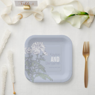 Chrysanthemum white flowers wedding paper plates