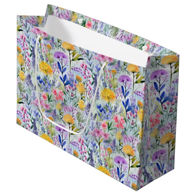 Chrysanthemum Wildflower Floral Pattern Large Gift Bag (Front Angled)
