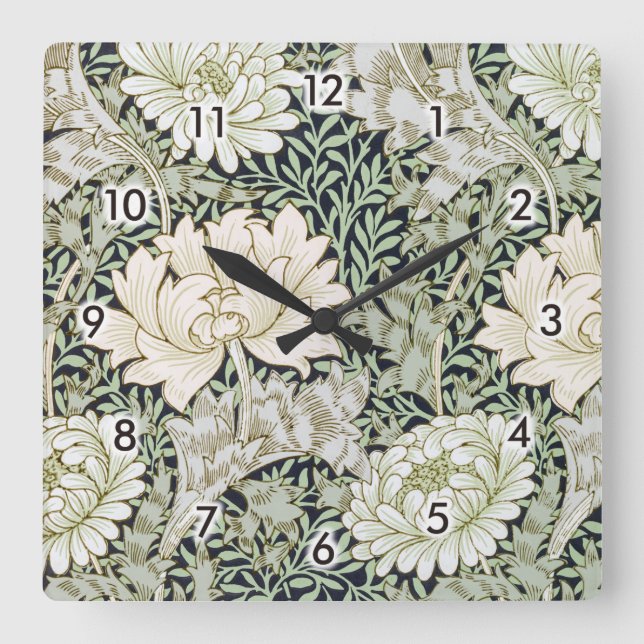 Chrysanthemum, William Morris Square Wall Clock (Front)