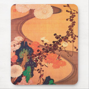 Chrysanthemums by a stream with rocks (1760) mouse pad