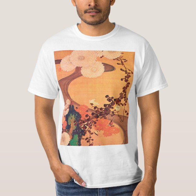 Chrysanthemums by a stream with rocks (1760) T-Shirt (Front)