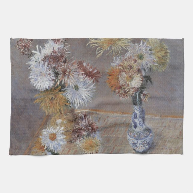 Chrysanthemums by Gustave Caillebotte Tea Towel (Horizontal)
