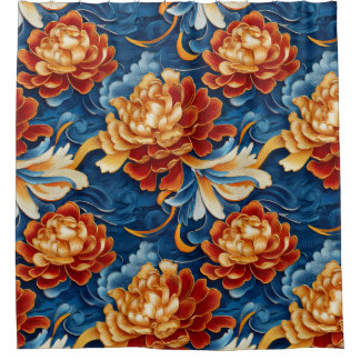 Chrysanthemums,Chinese cloud pattern  Shower Curtain