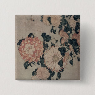 Chrysanthemums (colour woodblock) 15 cm square badge