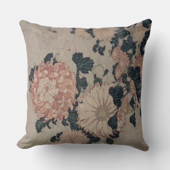 Chrysanthemums (colour woodblock) cushion (Front)