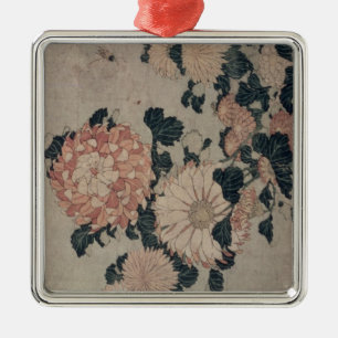 Chrysanthemums (colour woodblock) metal ornament