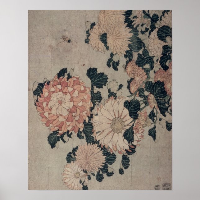 Chrysanthemums (colour woodblock) poster (Front)