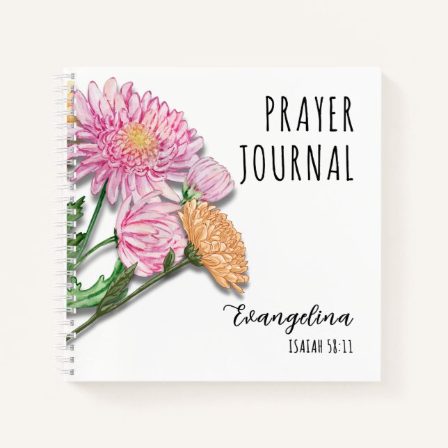 Chrysanthemums Custom Name Floral Christian Prayer Notebook (Front)