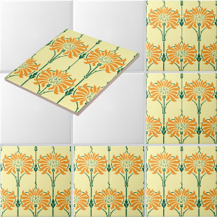 Chrysanthemums Flowers Art Nouveau Pattern Ceramic Tile