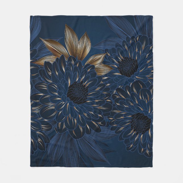 Chrysanthemums hand-drawn, elegant floral pattern. fleece blanket (Front)