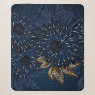 Chrysanthemums hand-drawn, elegant floral pattern. sherpa blanket