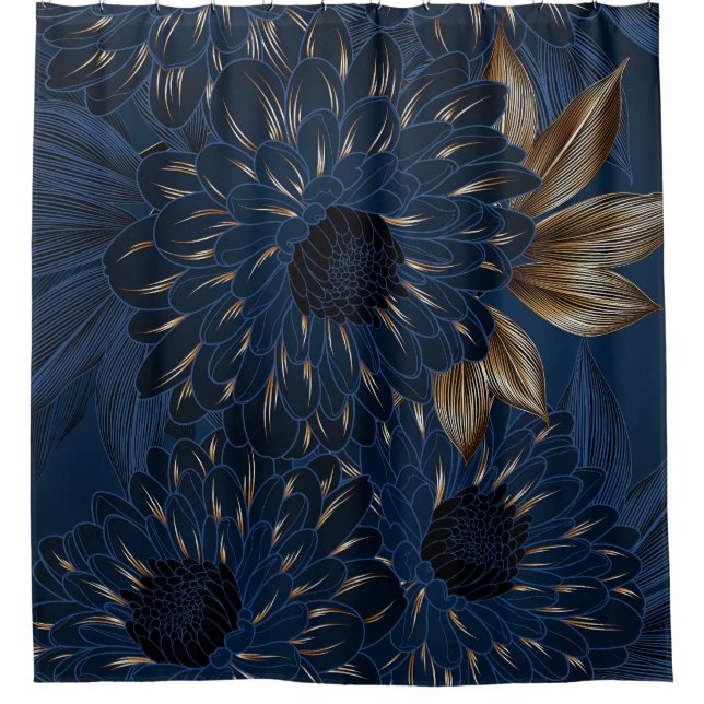 Chrysanthemums hand-drawn, elegant floral pattern. shower curtain (Front)