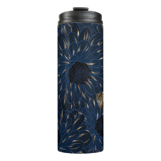 Chrysanthemums hand-drawn, elegant floral pattern. thermal tumbler