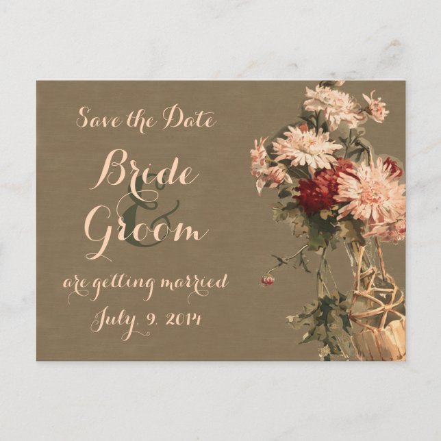 Chrysanthemums in a Bottle Save the Date Postcard (Front)