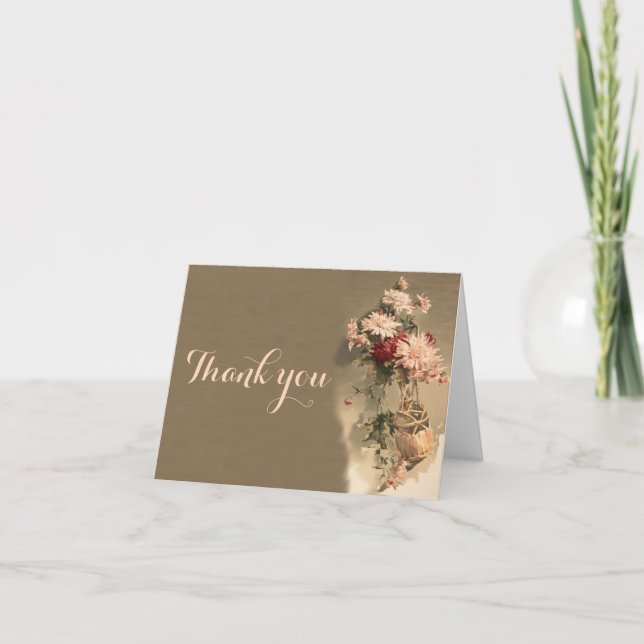 Chrysanthemums in a Bottle Thank You Note Card (Front)