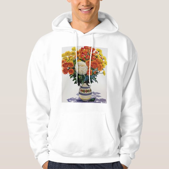 Chrysanthemums in a patterned jug 2005 hoodie (Front)