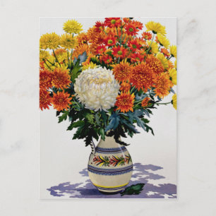 Chrysanthemums in a patterned jug 2005 postcard