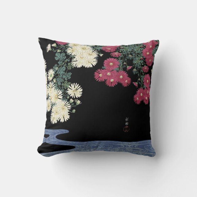 Chrysanthemums,Running Water ,Japanese Floral Cushion (Front)