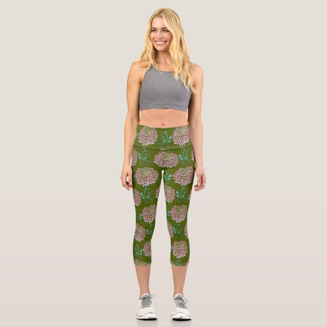 chrysanthemums swirls capri leggings (Front)