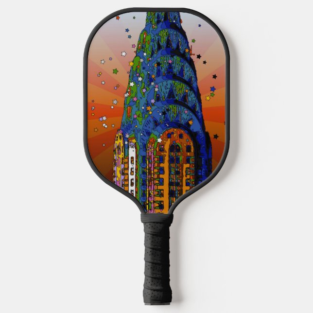 Chrysler Building #5 - Psychedelic Style Pickleball Paddle (Front)