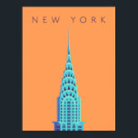Chrysler Building New York Art Deco - Text Orange Poster<br><div class="desc">Minimal illustration of the Chrysler Building in New York,  Art Deco architecture skyscraper located on the East Side of Midtown Manhattan.</div>