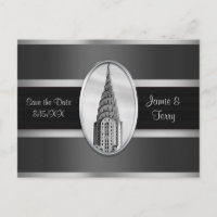 Chrysler Building Save the Date Grey Silver BW