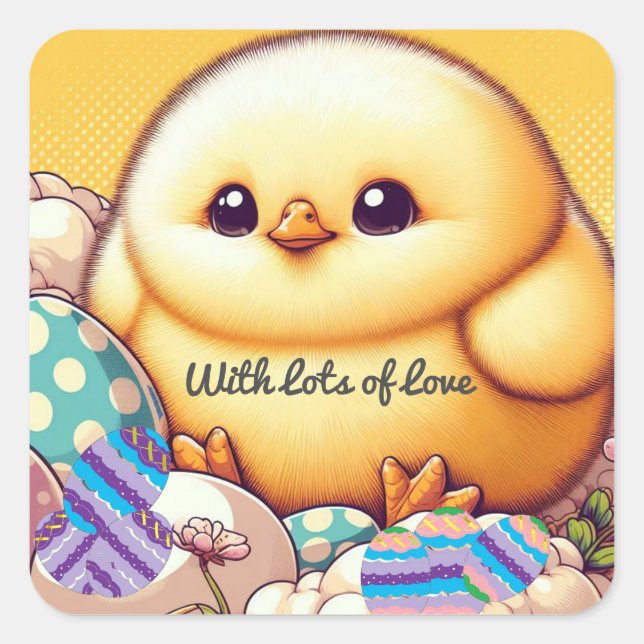 Chubby Baby Chick With Eggs Square Sticker (Front)