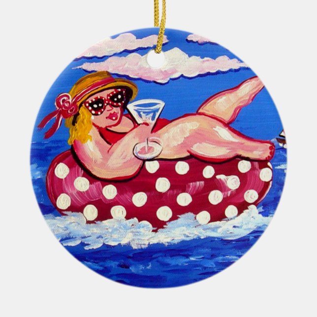 Chubby Beach Diva with Martini Round Ornament (Front)