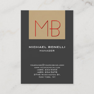Chubby beige red grey chic monogram business card