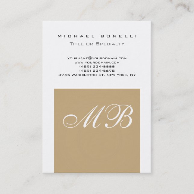 Chubby Beige Script Monogram White Business Card (Front)