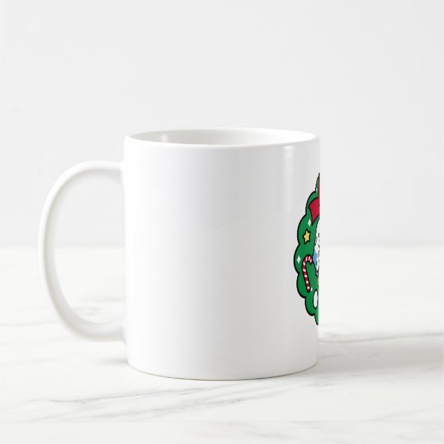 Chubby Bird Christmas Wreath Coffee Mug (Left)