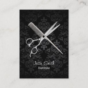 Chubby Black Damask Hair Stylist Business Card