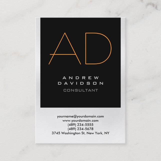 Chubby Black Orange Grey Monogram Business Card (Front)