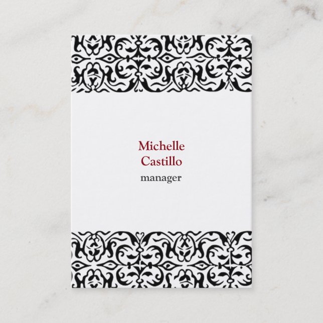 Chubby Black White Classical Ornate Professional Business Card (Front)