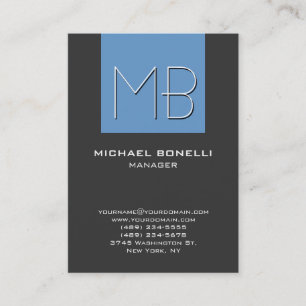 Chubby blue grey chic monogram business card